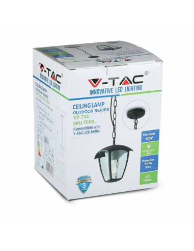 7058-Lampada LED da Soffitto a Lanterna con Portalampada E Max  Colore Nero l cm IP-2