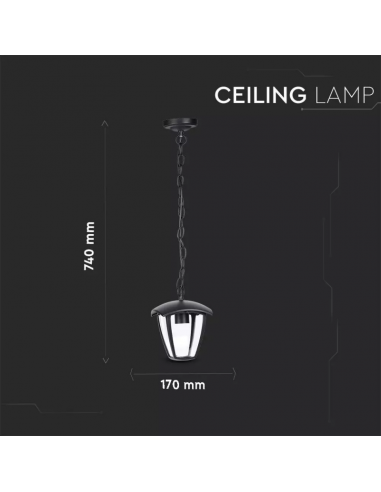 7058-Lampada LED da Soffitto a Lanterna con Portalampada E Max  Colore Nero l cm IP-3
