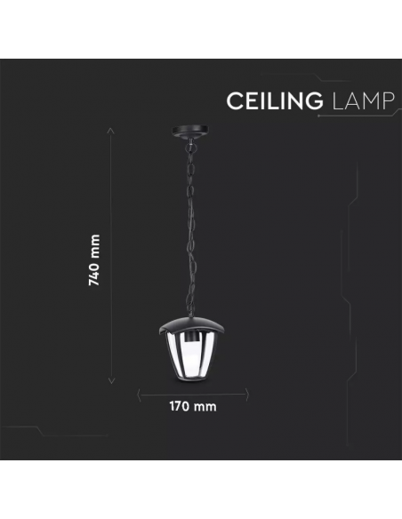7058-Lampada LED da Soffitto a Lanterna con Portalampada E Max  Colore Nero l cm IP-3