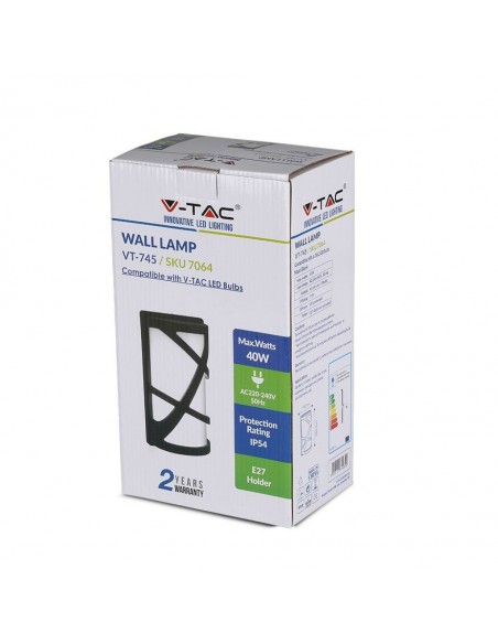 7064-Applique da Giardino con Portalampada E Max  Colore Nero Opaco IP-2