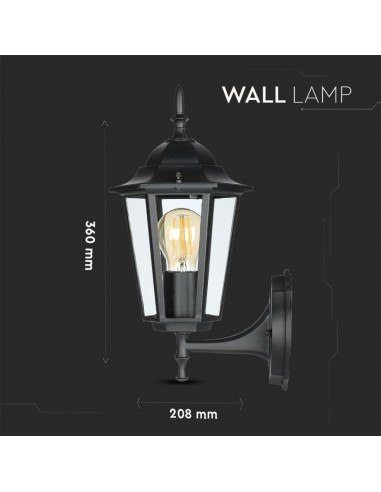 7066-Lampada LED da Muro a Lanterna con Portalampada E Max  Attacco verso l'alto Colore Nero IP-3