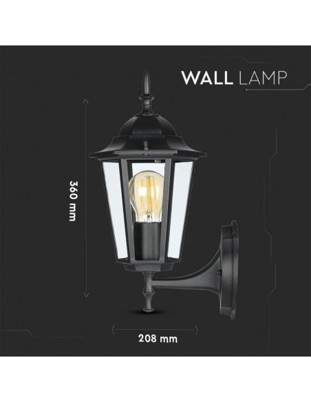 7066-Lampada LED da Muro a Lanterna con Portalampada E Max  Attacco verso l'alto Colore Nero IP-3