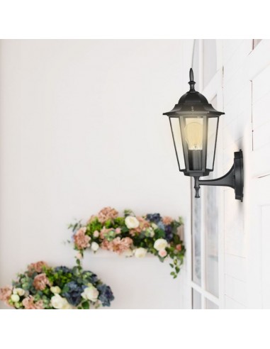 7066-Lampada LED da Muro a Lanterna con Portalampada E Max  Attacco verso l'alto Colore Nero IP-4