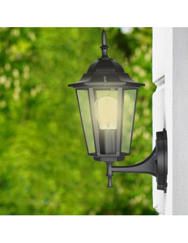 7066-Lampada LED da Muro a Lanterna con Portalampada E Max  Attacco verso l'alto Colore Nero IP-5
