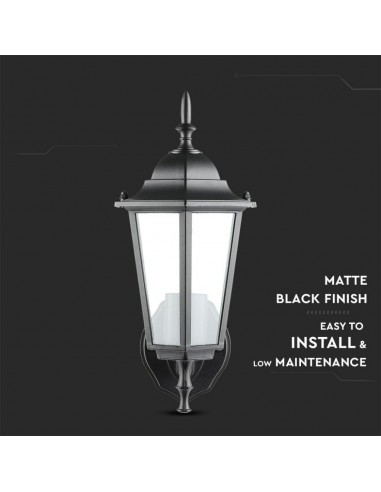 7066-Lampada LED da Muro a Lanterna con Portalampada E Max  Attacco verso l'alto Colore Nero IP-7
