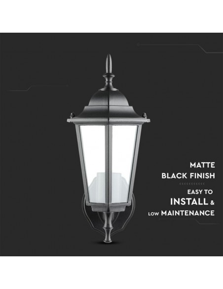 7066-Lampada LED da Muro a Lanterna con Portalampada E Max  Attacco verso l'alto Colore Nero IP-7