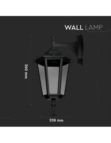 7068-Lampada LED da Muro a Lanterna con Portalampada E Max  Attacco verso il basso Colore Nero IP-3
