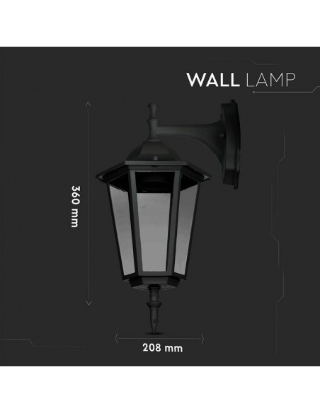 7068-Lampada LED da Muro a Lanterna con Portalampada E Max  Attacco verso il basso Colore Nero IP-3
