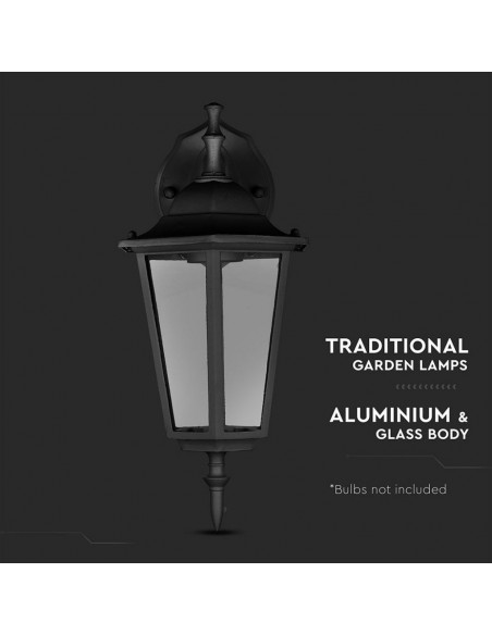 7068-Lampada LED da Muro a Lanterna con Portalampada E Max  Attacco verso il basso Colore Nero IP-5