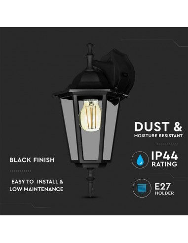 7068-Lampada LED da Muro a Lanterna con Portalampada E Max  Attacco verso il basso Colore Nero IP-6