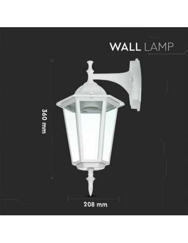 7069-Lampada LED da Muro a Lanterna con Portalampada E Max  Attacco verso il basso Colore Bianco IP-3