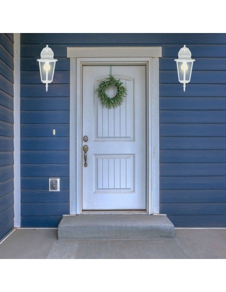 7069-Lampada LED da Muro a Lanterna con Portalampada E Max  Attacco verso il basso Colore Bianco IP-4