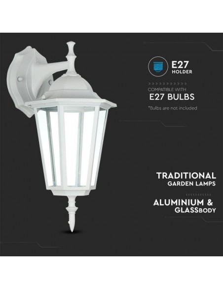 7069-Lampada LED da Muro a Lanterna con Portalampada E Max  Attacco verso il basso Colore Bianco IP-5