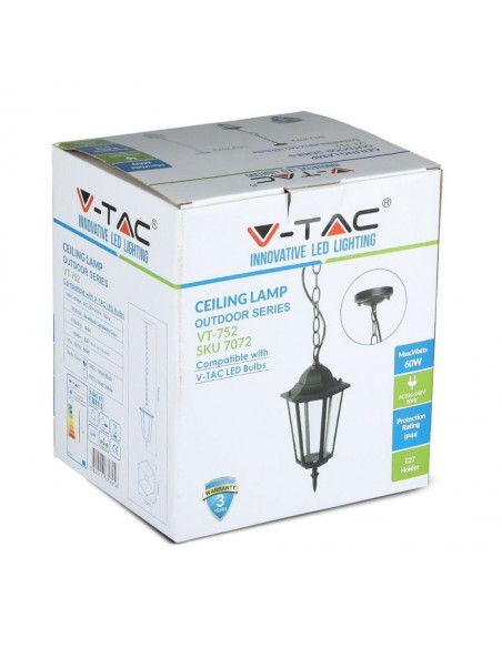 7072-Lampada LED da Soffitto a Lanterna con Portalampada E Max  Colore Nero Opaco l mm IP-2