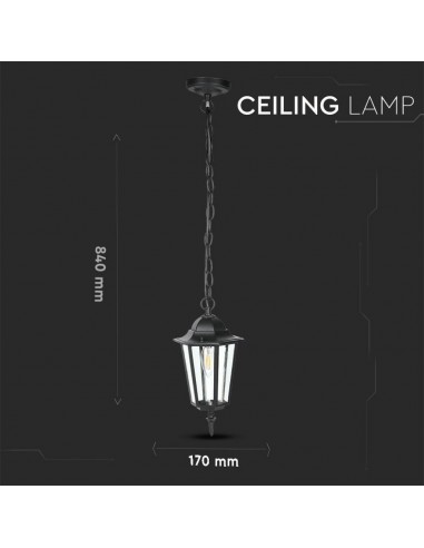7072-Lampada LED da Soffitto a Lanterna con Portalampada E Max  Colore Nero Opaco l mm IP-3