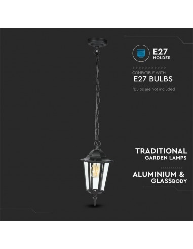 7072-Lampada LED da Soffitto a Lanterna con Portalampada E Max  Colore Nero Opaco l mm IP-6