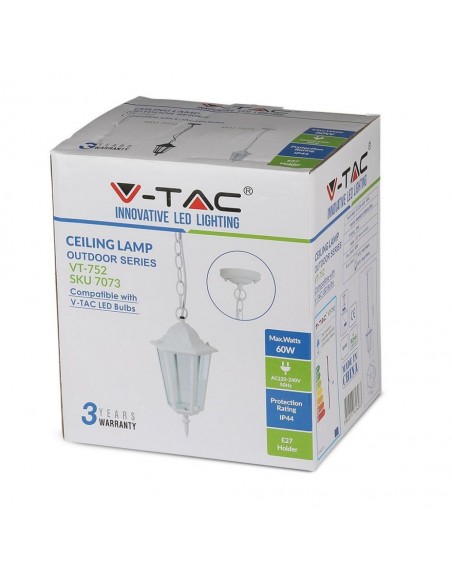 7073-Lampadario LED da Giardino a Sospensione in Alluminio con Portalampada EMax  Colore Bianco Opaco IP-2