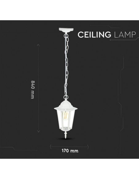 7073-Lampadario LED da Giardino a Sospensione in Alluminio con Portalampada EMax  Colore Bianco Opaco IP-3