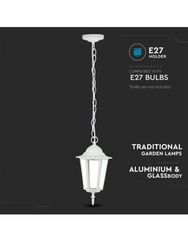 7073-Lampadario LED da Giardino a Sospensione in Alluminio con Portalampada EMax  Colore Bianco Opaco IP-6