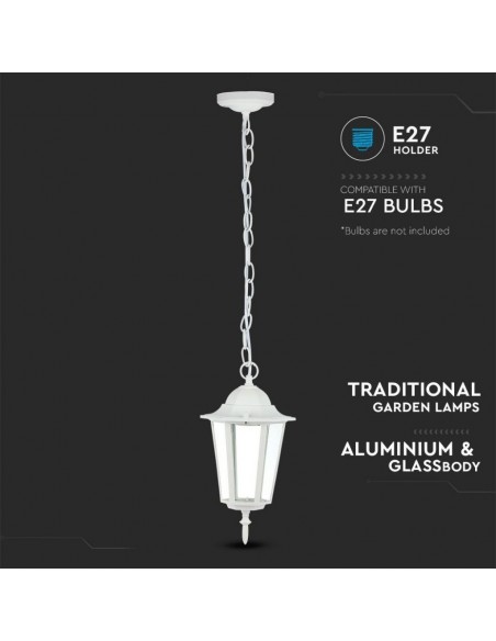 7073-Lampadario LED da Giardino a Sospensione in Alluminio con Portalampada EMax  Colore Bianco Opaco IP-6