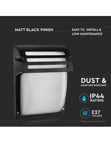 7076-Lampada LED da Muro con Portalampada E Max  Colore Nero Vetro Satinato IP-5