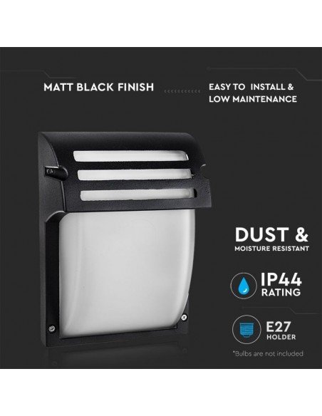 7076-Lampada LED da Muro con Portalampada E Max  Colore Nero Vetro Satinato IP-5