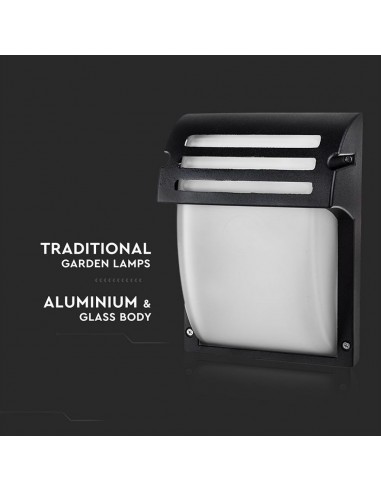 7076-Lampada LED da Muro con Portalampada E Max  Colore Nero Vetro Satinato IP-6