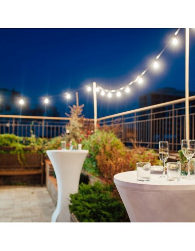 7437-Catenaria m con  Lampadine mini Globo LED  Colore Bianco con Schuko e Trasformatore  IP-3