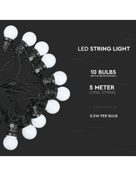 7437-Catenaria m con  Lampadine mini Globo LED  Colore Bianco con Schuko e Trasformatore  IP-5