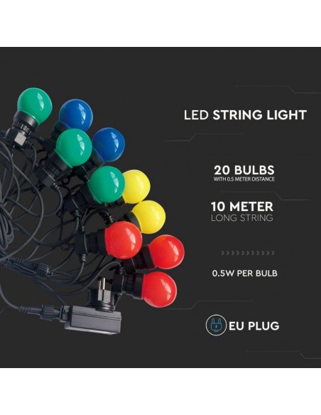 7438-Catenaria m con  Lampadine mini Globo LED  RGB con Schuko e Trasformatore IP-3