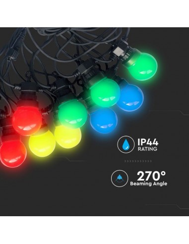 7438-Catenaria m con  Lampadine mini Globo LED  RGB con Schuko e Trasformatore IP-6
