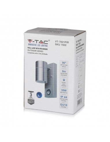 7502-Portafaretto LED da Muro GU Max  con Sensore PIR Colore Metallico IP-2