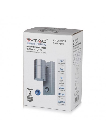 7502-Portafaretto LED da Muro GU Max  con Sensore PIR Colore Metallico IP-2