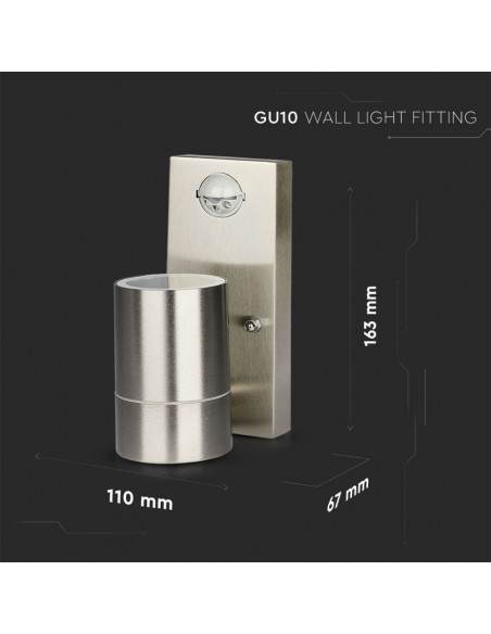 7502-Portafaretto LED da Muro GU Max  con Sensore PIR Colore Metallico IP-3