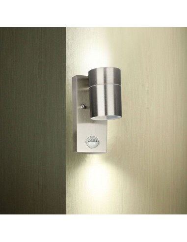7502-Portafaretto LED da Muro GU Max  con Sensore PIR Colore Metallico IP-5