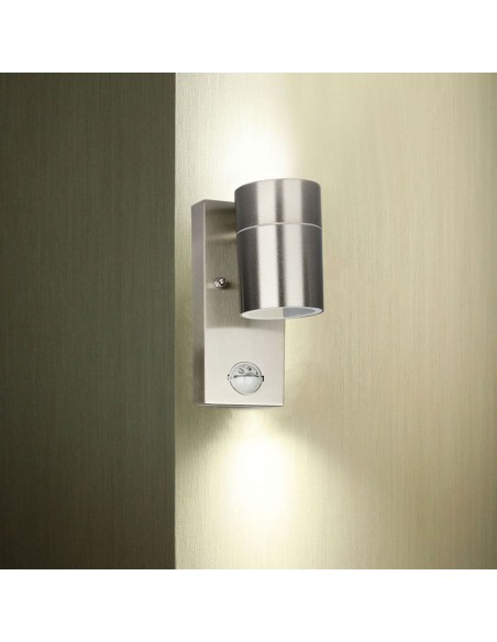 7502-Portafaretto LED da Muro GU Max  con Sensore PIR Colore Metallico IP-5