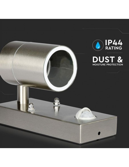 7502-Portafaretto LED da Muro GU Max  con Sensore PIR Colore Metallico IP-6