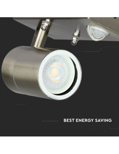 7502-Portafaretto LED da Muro GU Max  con Sensore PIR Colore Metallico IP-7