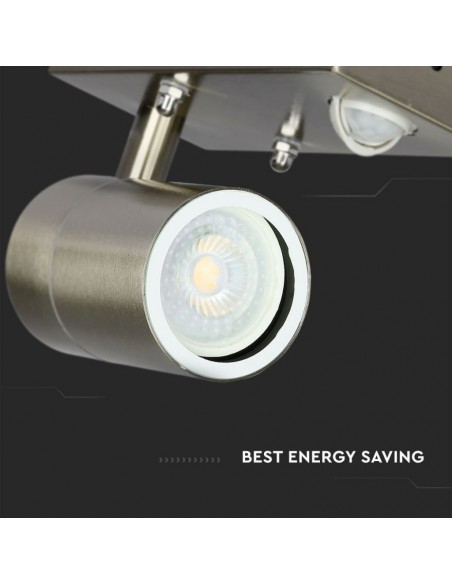 7502-Portafaretto LED da Muro GU Max  con Sensore PIR Colore Metallico IP-7