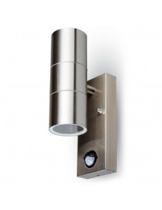 7503-Portafaretto LED Doppio da Muro xGU e GU MR in Acciaio Inox con Sensore PIR IP-1