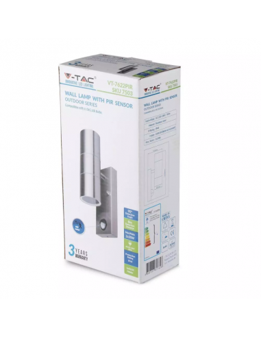 7503-Portafaretto LED Doppio da Muro xGU e GU MR in Acciaio Inox con Sensore PIR IP-2