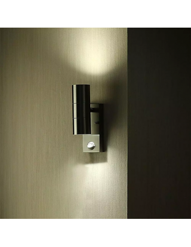 7503-Portafaretto LED Doppio da Muro xGU e GU MR in Acciaio Inox con Sensore PIR IP-3