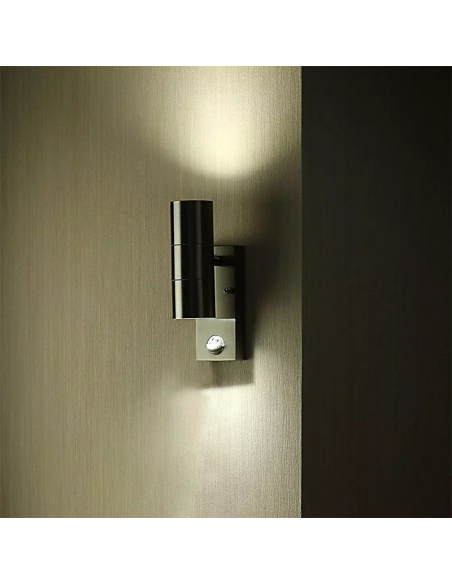 7503-Portafaretto LED Doppio da Muro xGU e GU MR in Acciaio Inox con Sensore PIR IP-3