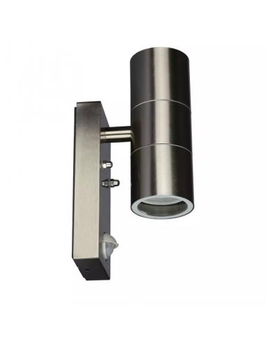 7503-Portafaretto LED Doppio da Muro xGU e GU MR in Acciaio Inox con Sensore PIR IP-5