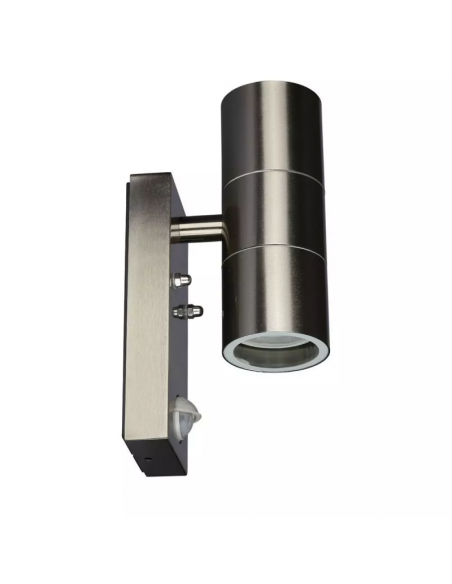 7503-Portafaretto LED Doppio da Muro xGU e GU MR in Acciaio Inox con Sensore PIR IP-5