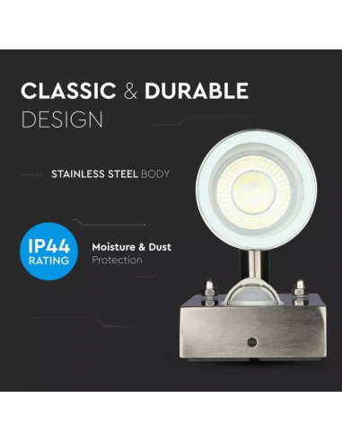 7503-Portafaretto LED Doppio da Muro xGU e GU MR in Acciaio Inox con Sensore PIR IP-6