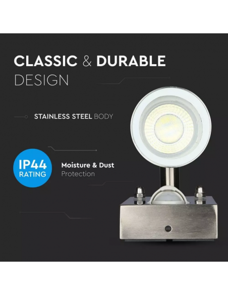 7503-Portafaretto LED Doppio da Muro xGU e GU MR in Acciaio Inox con Sensore PIR IP-6