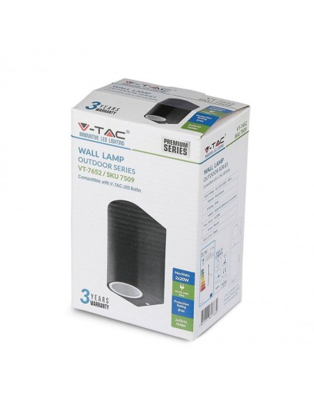 7509-Portafaretto LED Doppio da Muro xGU e GU MR Arrotondato in Alluminio Colore Nero IP-2