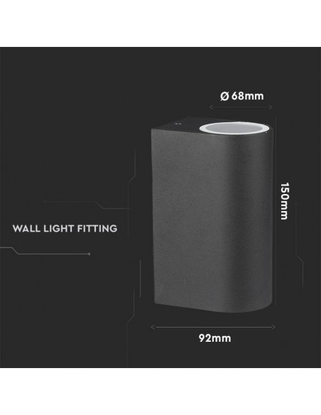 7509-Portafaretto LED Doppio da Muro xGU e GU MR Arrotondato in Alluminio Colore Nero IP-3