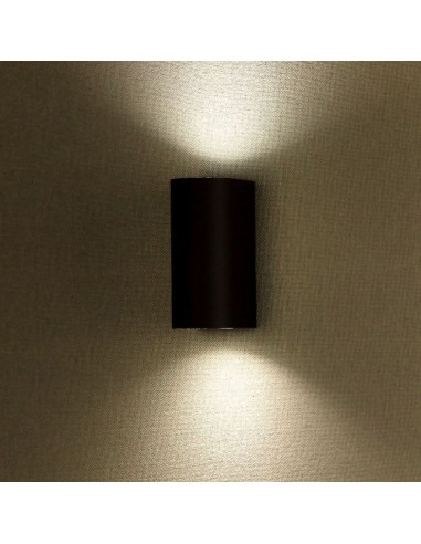 7509-Portafaretto LED Doppio da Muro xGU e GU MR Arrotondato in Alluminio Colore Nero IP-4